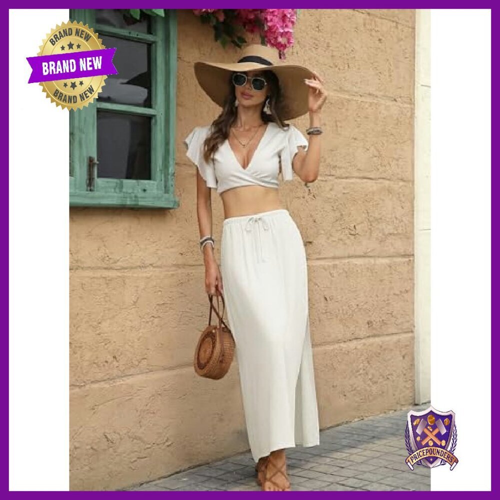 Linen Maxi Skirt with Pockets, Elastic Waist, Side Slit, Flowy - Picture 6 of 8